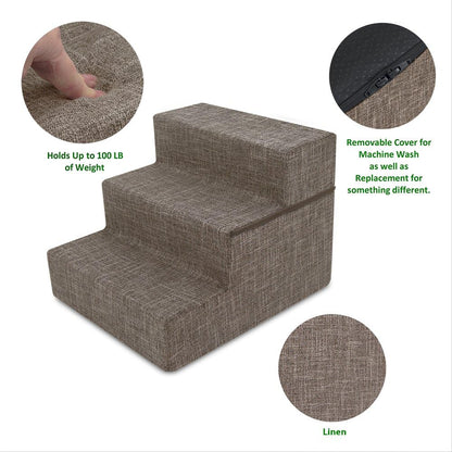 Best Pet Supplies Non-Slip Foam Dog Stair & Pet Ramp, Balanced Indoor Step Support - Foldable Stair, Ash Gray Linen,3-Step