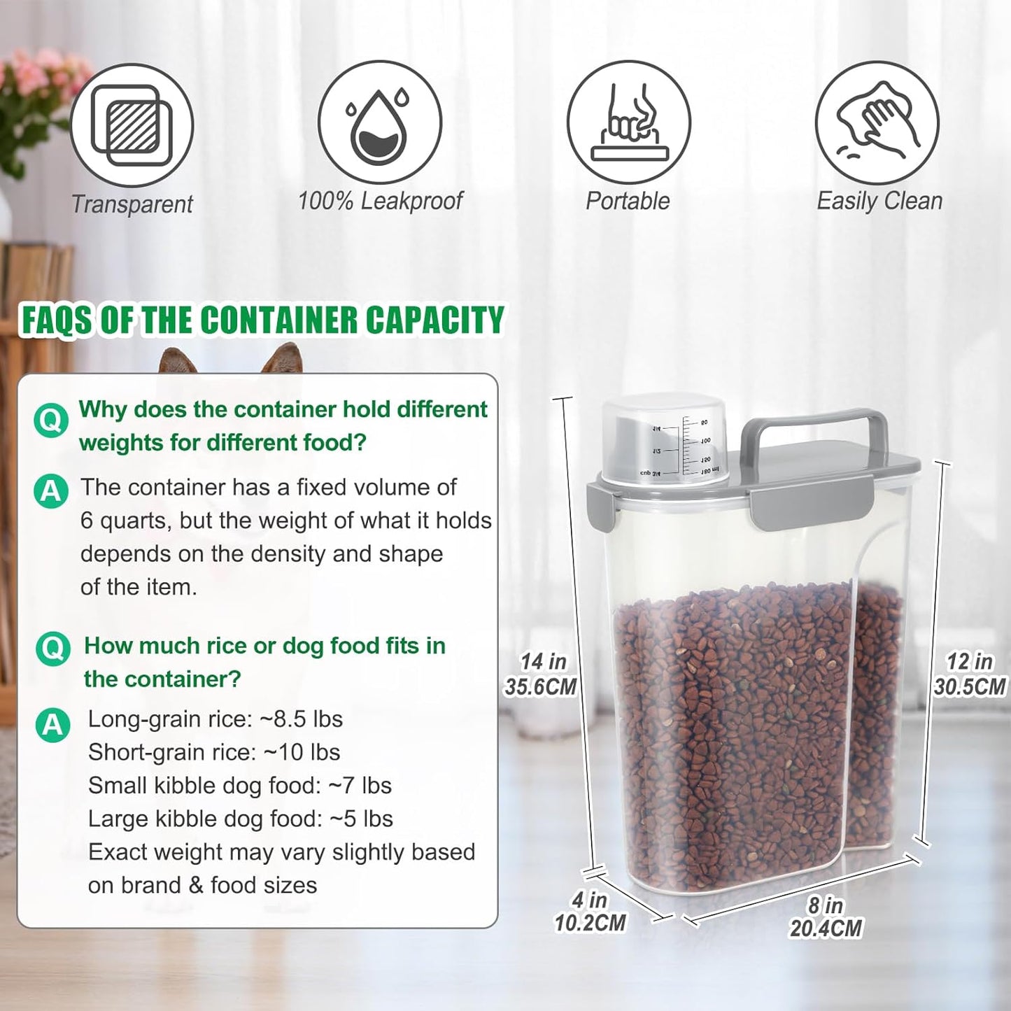 TBMax Dog Food Storage Container 5-7 lbs, Airtight Cat Food Container with Larger Spout & Measuring Cup, Portable Pet Food Storage Dispenser for Small Animal Kibble Storage, Bird Seed Container