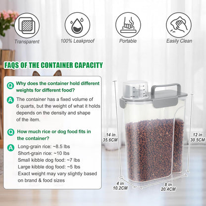 TBMax Dog Food Storage Container 5-7 lbs, Airtight Cat Food Container with Larger Spout & Measuring Cup, Portable Pet Food Storage Dispenser for Small Animal Kibble Storage, Bird Seed Container