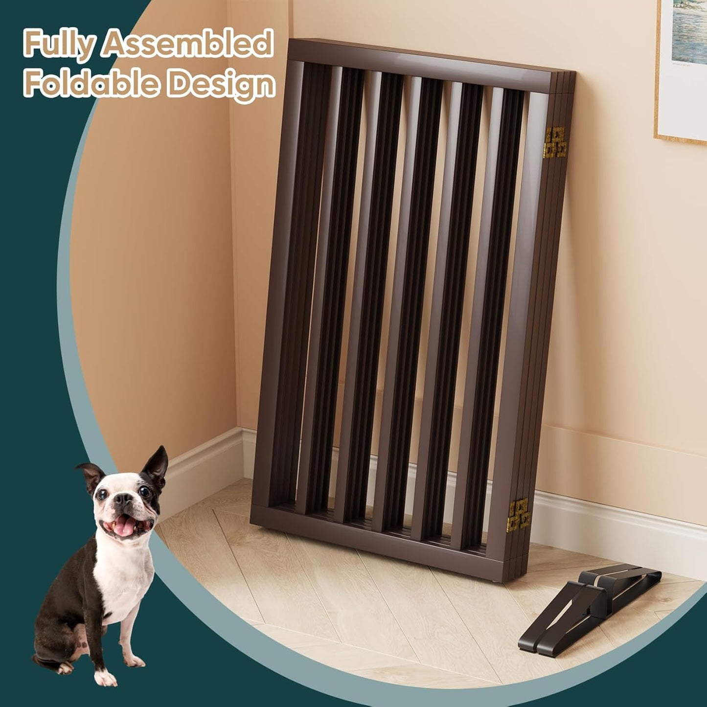 Freestanding Dog Gates Indoor, 3-Panel Pet Gates with 2 Metal Stands and 360° Hinge, 24" H Foldable Dog Gate for Stairs, Doorway, Kitchen, Expands Up to 55" Fully Assembled - Black Walnut