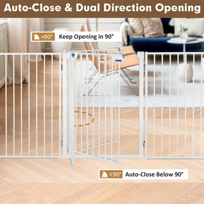 Metal Freestanding Dog Gates,Extra Wide 24", 32" Height Foldable Dog Fence for Indoor & Outdoor, Heavy Duty Freestanding Pet Barrier for Stairs, Doorways, Halls, Kitchen,Yard