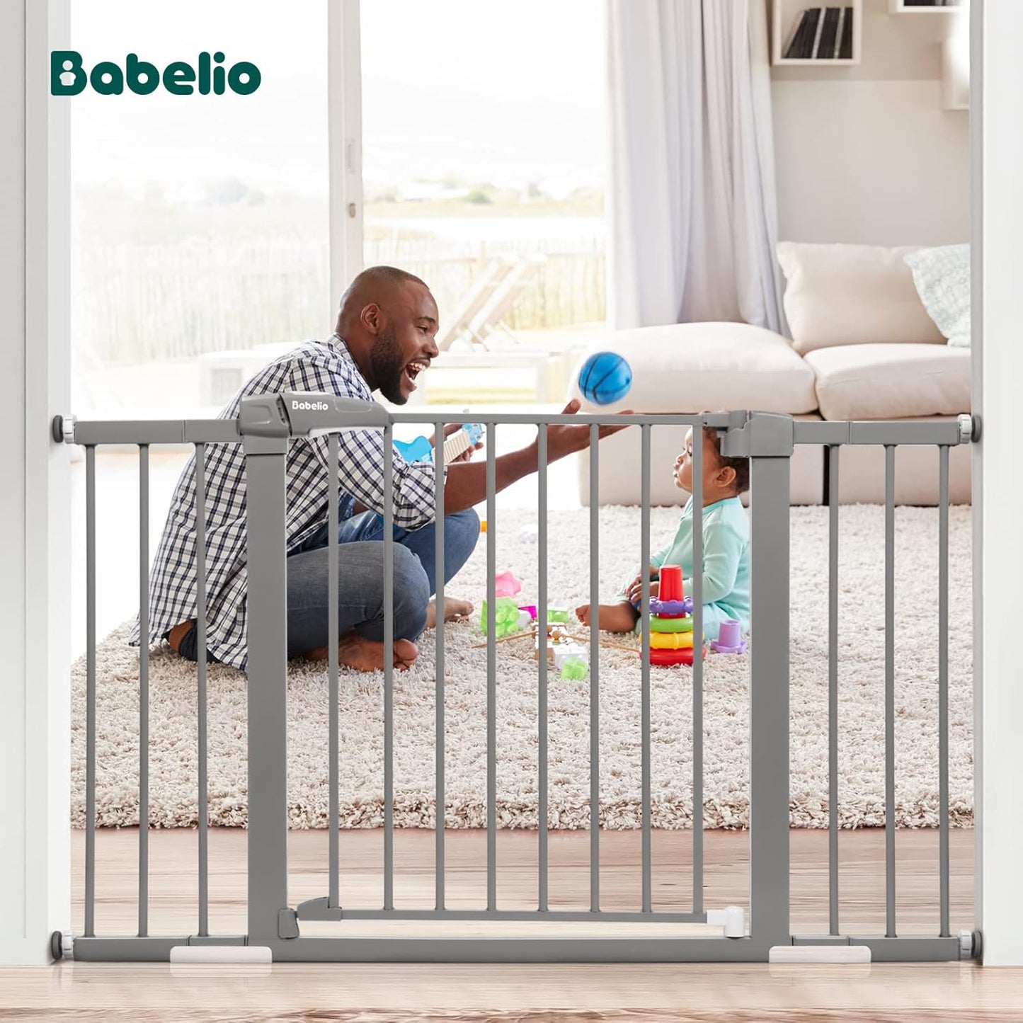 BABELIO Baby Metal Gate Extension with Wood Pattern, 5.5'' Extra Wide Pet Gate for Stairs & Doorways, Pressure Mounted Baby Gate Dog Gate, No Tools Required, 30'' Tall