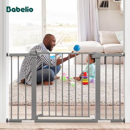 BABELIO Baby Metal Gate Extension with Wood Pattern, 5.5'' Extra Wide Pet Gate for Stairs & Doorways, Pressure Mounted Baby Gate Dog Gate, No Tools Required, 30'' Tall
