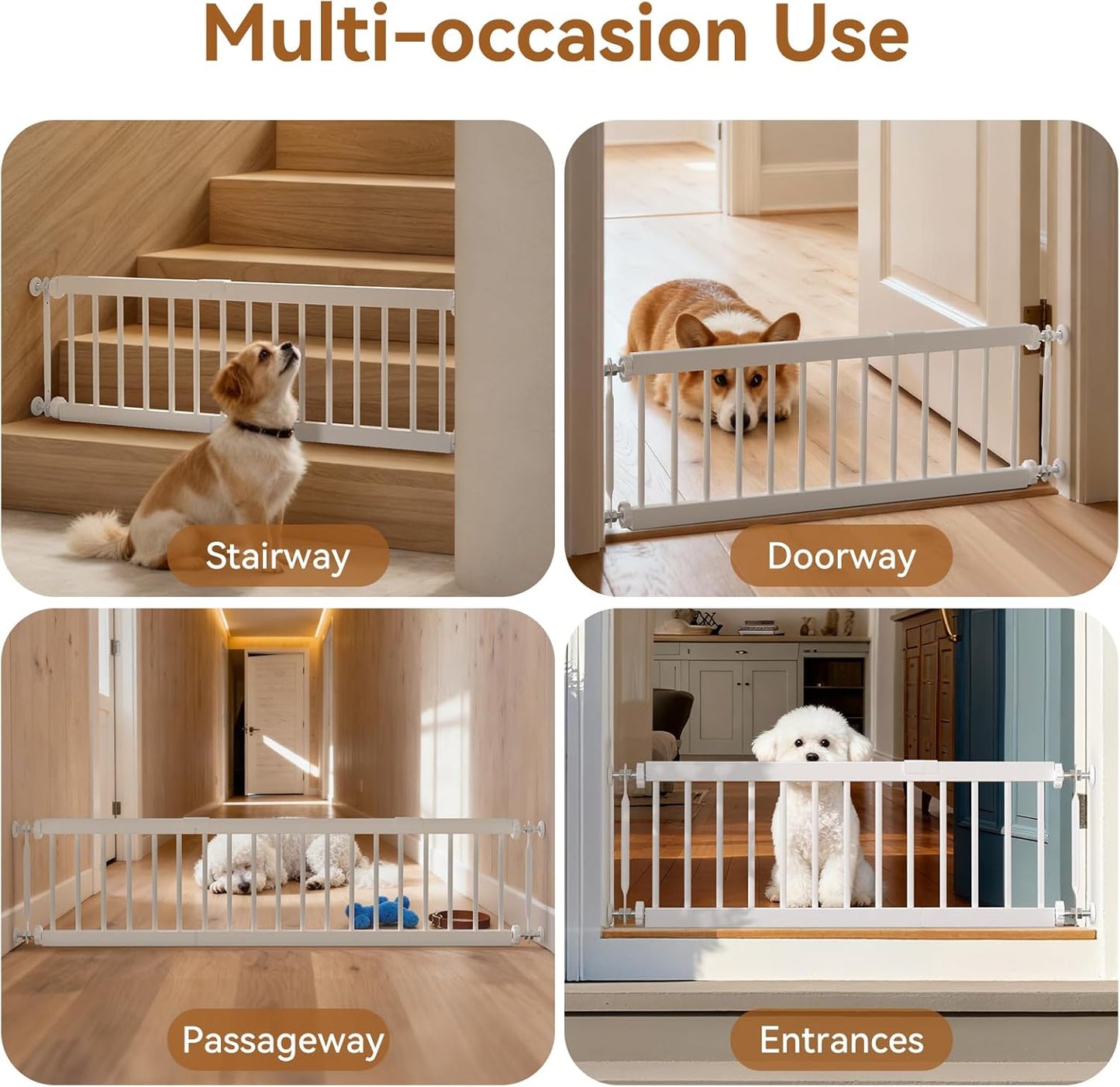 Dog Gate Indoor,18"-45" Adjustable Extra Wide Metal Short Dog Gate to Step Over, 18" Tall Small Pet Gate with 3 Extension Kits, Pressure Mounted Gate for Doorways & Stairs Black