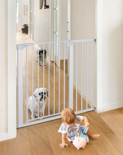 COMOMY 36" Extra Tall Baby Gate for Stairs and Doorways - Fits 29.5" to 48.8" Wide Openings, Auto Close Extra Wide Dog Gate for House, Pressure Mounted Easy Walk Through Pet With Door, Black