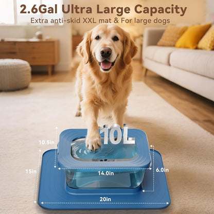 10L No Spill Dog Water Bowl, 2.6 Gal Stainless Steel No Splash Large Dog Water Bowl with Non-Slip Silicone Mat, Spill Proof Slow Drinking Pet Bowls for Messy Drinkers Indoor/Outdoor Use Black