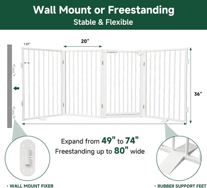 Snagle Paw Full Metal Freestanding Dog Gate,Indoor Dog Gate with Floor Protect Support Feet, 40x24 Inches Foldable Dogs Barrier for Stairs, Hallways and Doorways (24'' H 2 Panel, White