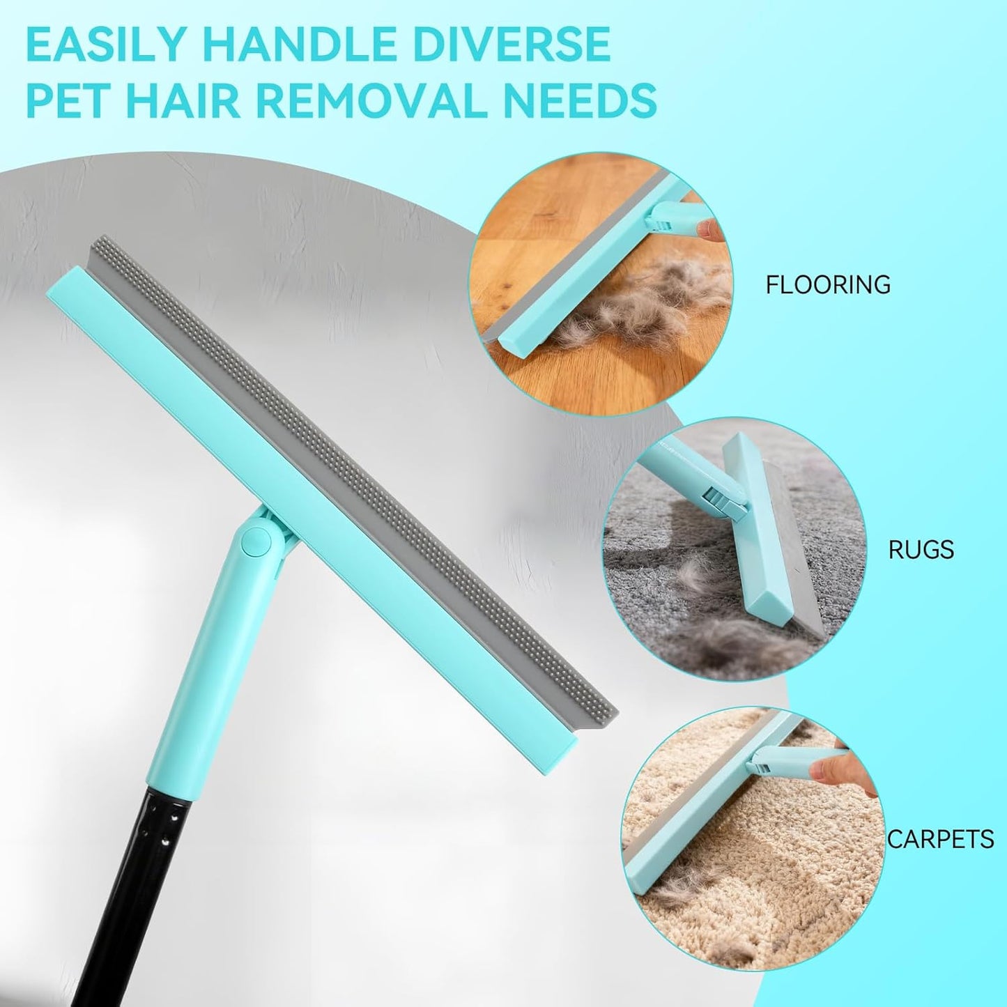 Rubber Broom Carpet Rake with Air Broom,Reusable Strong Grooming Gloves, for Carpet Pet Hair Remover Hardwood Floor, Cleans Glass, Fine Dust, Hair, Liquid