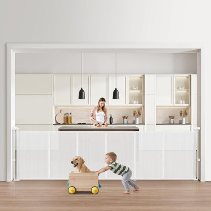 VEVOR Retractable Baby Gate, 34 inch Tall, Extends up to 110 inch Wide, Retractable Gate for Kids or Pets, Mesh Material, Easy to Install for Indoor Stairs, Doorways, Hallways, Playrooms, Gray