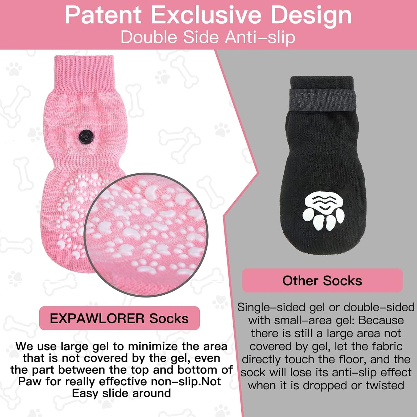 EXPAWLORER Anti Slip Dog Socks to Prevent Licking Paws, Dog Shoes for Hot Pavement, Dog Booties for Small Medium Large Senior Dogs, Traction Control Boots & Paw Protectors for Hardwood Floors