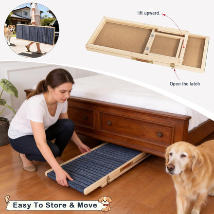 Folding Dog Ramp for Small & Medium Dogs, 39”L Wooden Pet Ramp with 4 Adjustable Heights 11”-23”, Non-Slip Dog Ramp for Bed, Couch & Car, Indoor Outdoor Travel Use