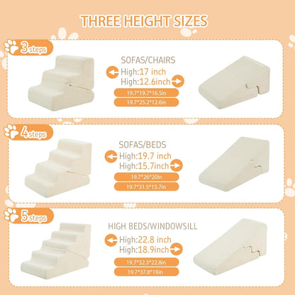 Dog Ramp for Bed, 23" H Dog Stairs for High Bed, 2 in 1 Pet Steps for Small Dogs, 5-Step Foldable Transformable Large Cats Ramp to Get on Couch, Non-Slip Balanced, Grey