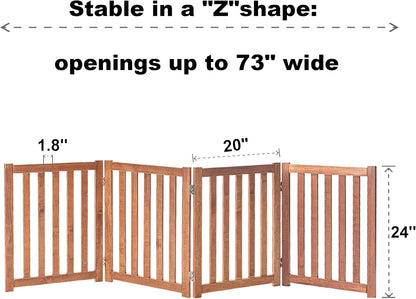 LZRS 2-Panel Wooden Free Standing Foldable Dog Gate Indoor – Solid Hardwood 24" High, Step-Over Safety Pet Gate for Doorways, Stairs & Small Spaces - Indoor Use, White