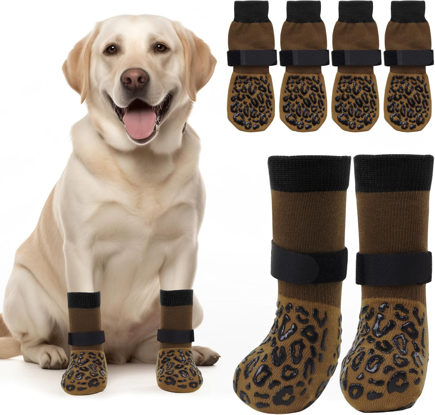 PICK FOR LIFE Non Slip Dog Socks with Grippers Prevent from Licking Paws,Anti-Slip Dogs Grip Socks for Senior Dogs on Hardwood Floor(Grey,2Pairs,L)