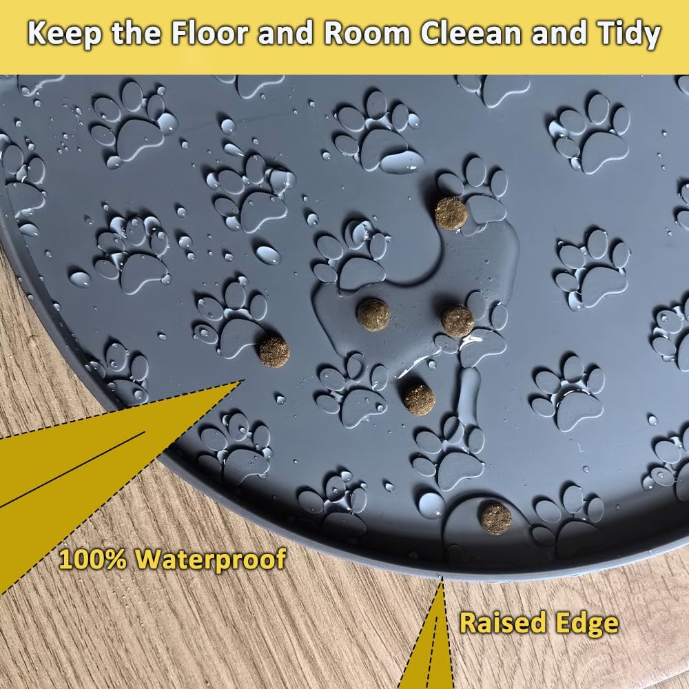 Pet Feeding Mat, Waterproof, Raised Edges to Prevent Spills, Easy Clean in Dishwasher, Dogs and Cats Placemat Tray to Stop Food and Water Bowl Messes on Floor(1Pack Beige)