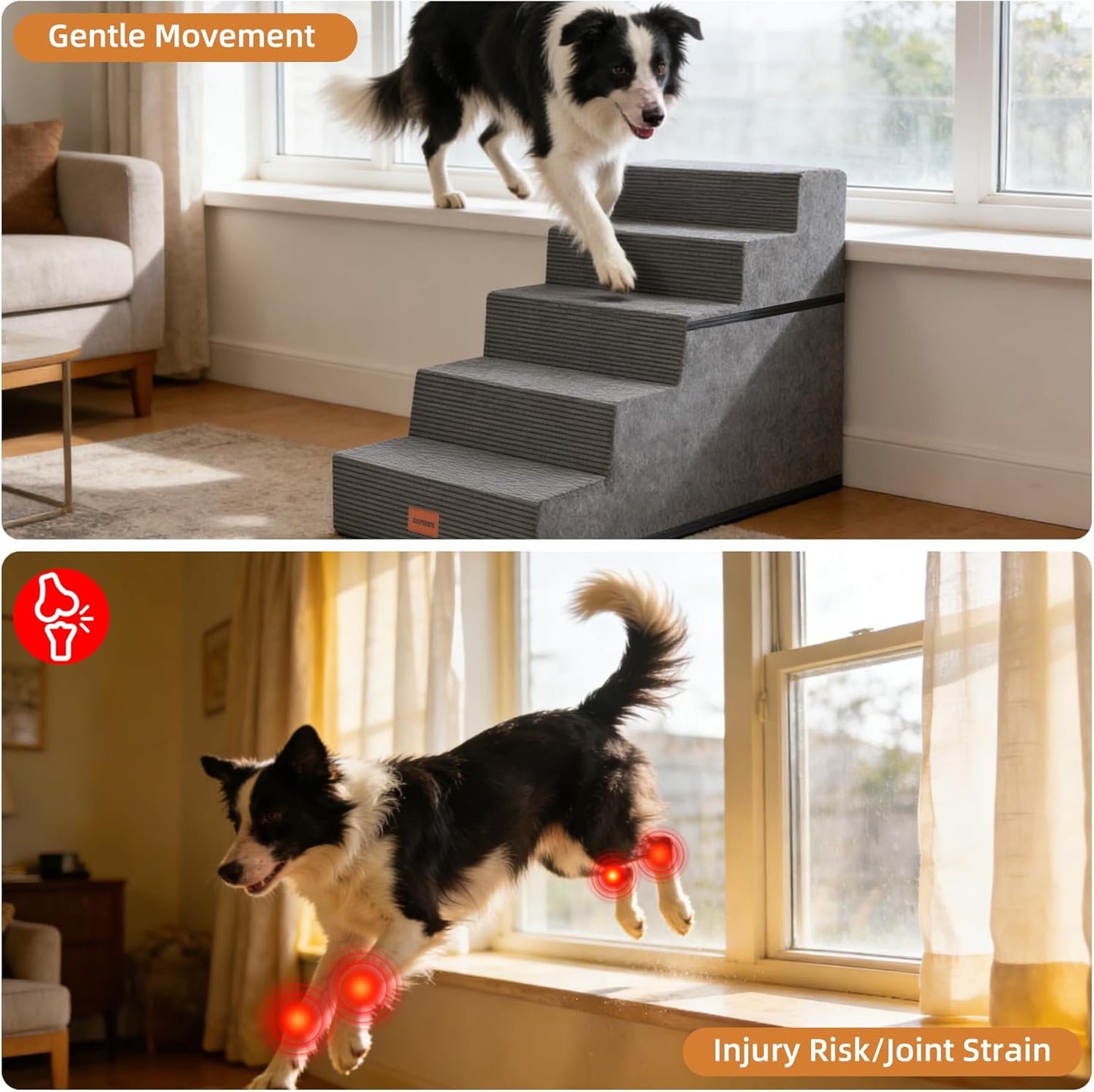 Dog Stairs for Small Dogs, 13.5" H, 3-Step Pet Steps for Couch Sofa and Chair, Non-Slip Balanced Pet Ramp for Medium Cats,Indoor Dog Ladder, Grey