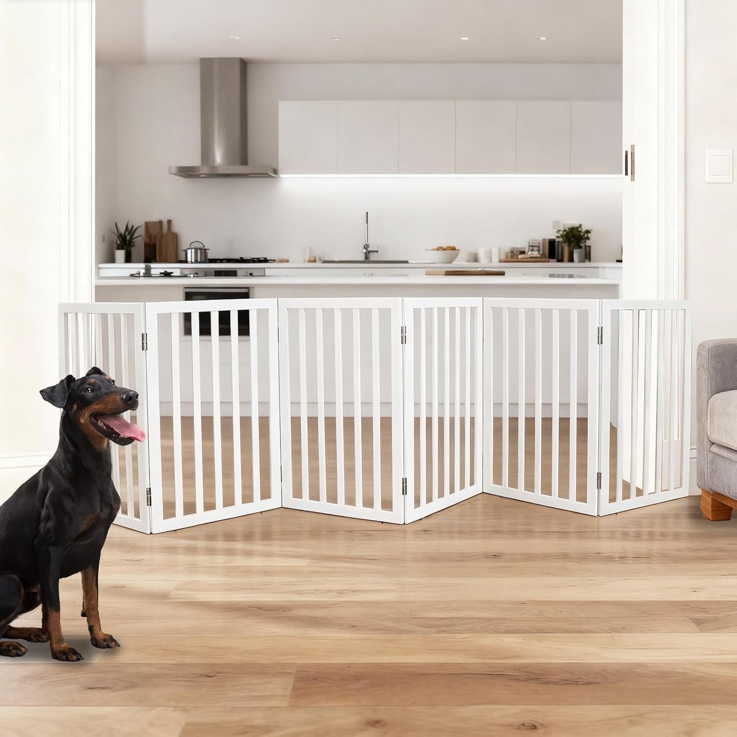 ZJSF Freestanding Indoor Dog Gate for House Foldable Wood Brown Puppy Gate for Doorways Pet Gate for Stairs Extra Wide Pet Fence 24" Height 2 Panels