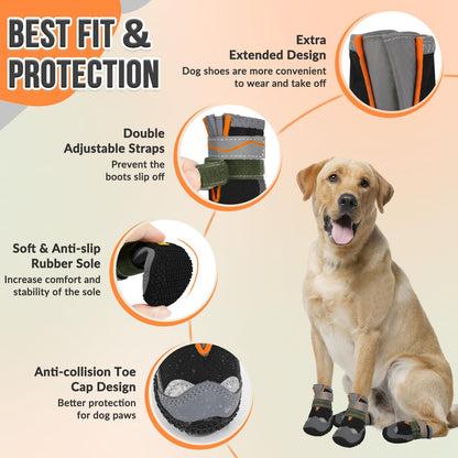 SlowTon Dog Shoes for Large Small Medium Dogs - Breathable Dog Boots for Summer Hot Pavement, Paw Protector for Outdoor Walking Winter Snow, Anti-Slip Rubber Dog Booties for Hardwood Floor (Green, 6)