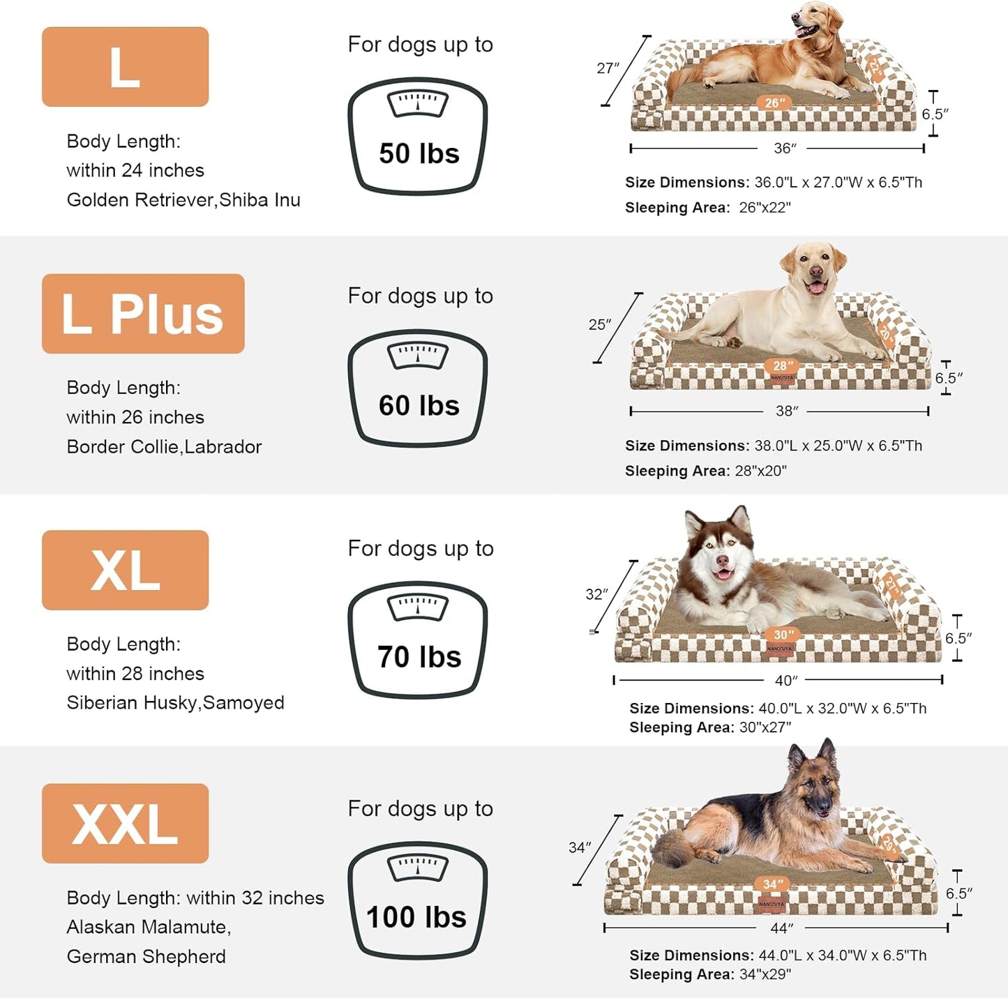 Large Dog Bed Orthopedic Washable: Beds Bolster XL Bed Large Big Dogs Memory Foam Couch Sofa Waterproof with Removable Cover