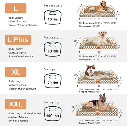 Large Dog Bed Orthopedic Washable: Beds Bolster XL Bed Large Big Dogs Memory Foam Couch Sofa Waterproof with Removable Cover