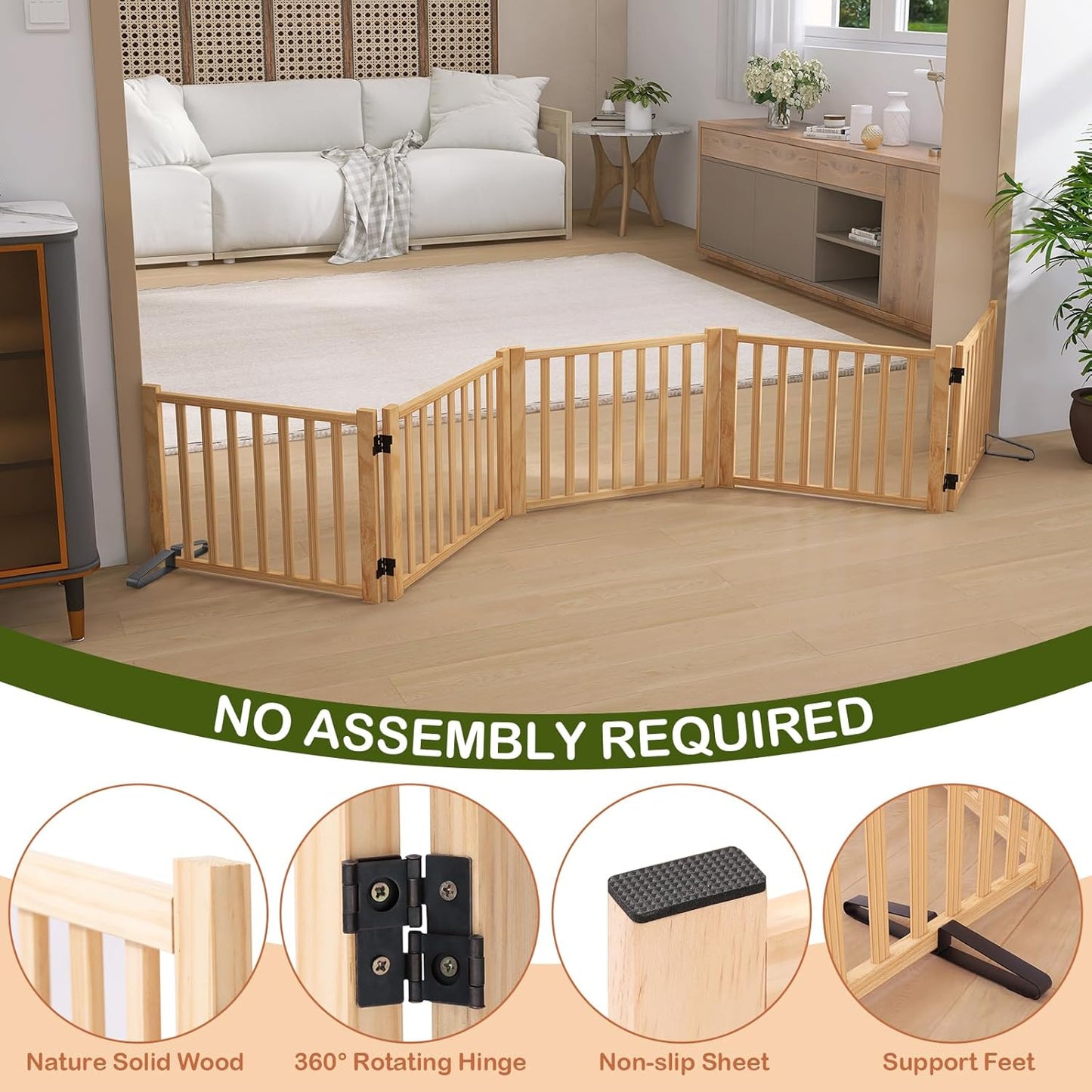 Wooden Freestanding Dog Gates,23" H Foldable Wood Pet Gate Indoor, No-Painted Puppy Gate for Doorways, Stairs, 23" Height-2 Panels