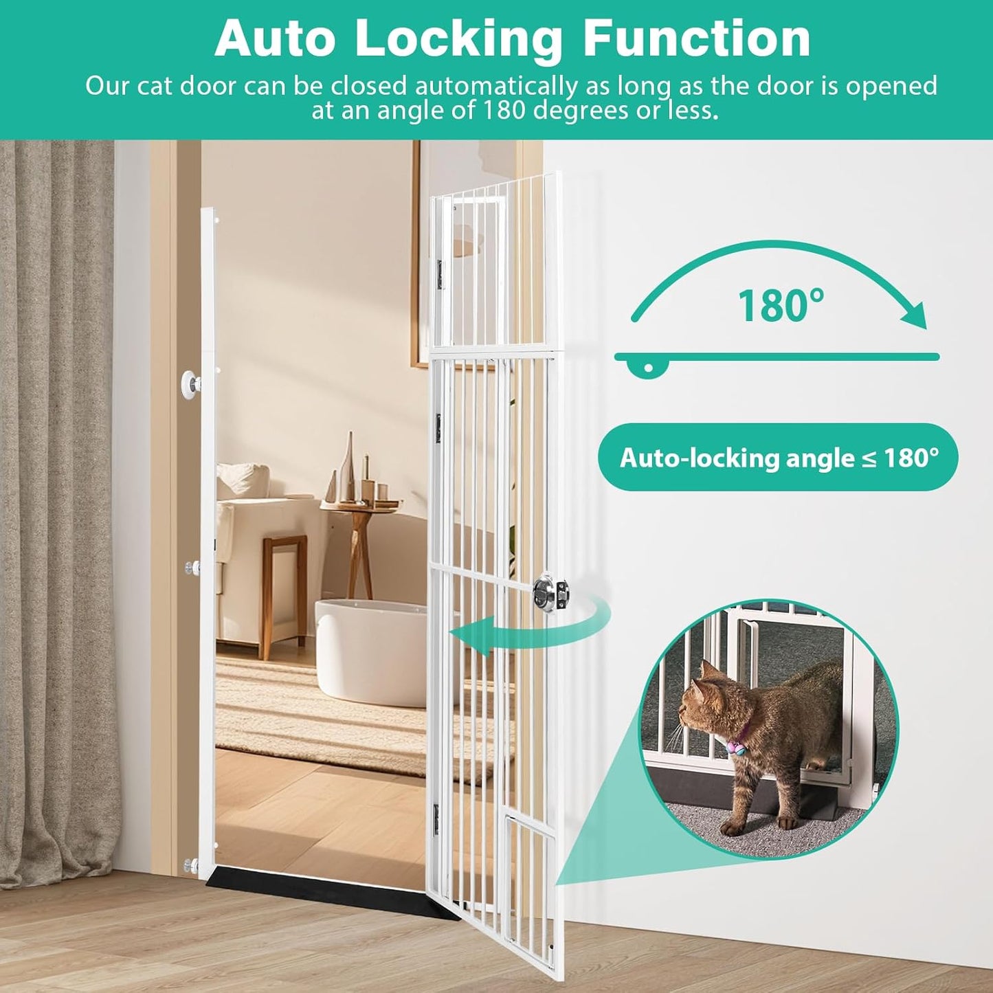 71 inch Extra Tall Gates for Cats Dogs, Adjustable 28.7" and 37.5" Wide Cat Gate, Pressure Mounted Full Door Pet Gate for Doorway, Stairs,House (Black, 71")