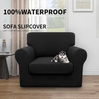 Easy-Going 100% Dual Waterproof 4 Pieces Stretch Soft Couch Cover for Dogs, Sofa Slipcover for 3 Separate Cushion Couch Leakproof Furniture Protector for Kids, Pets Dark Gray