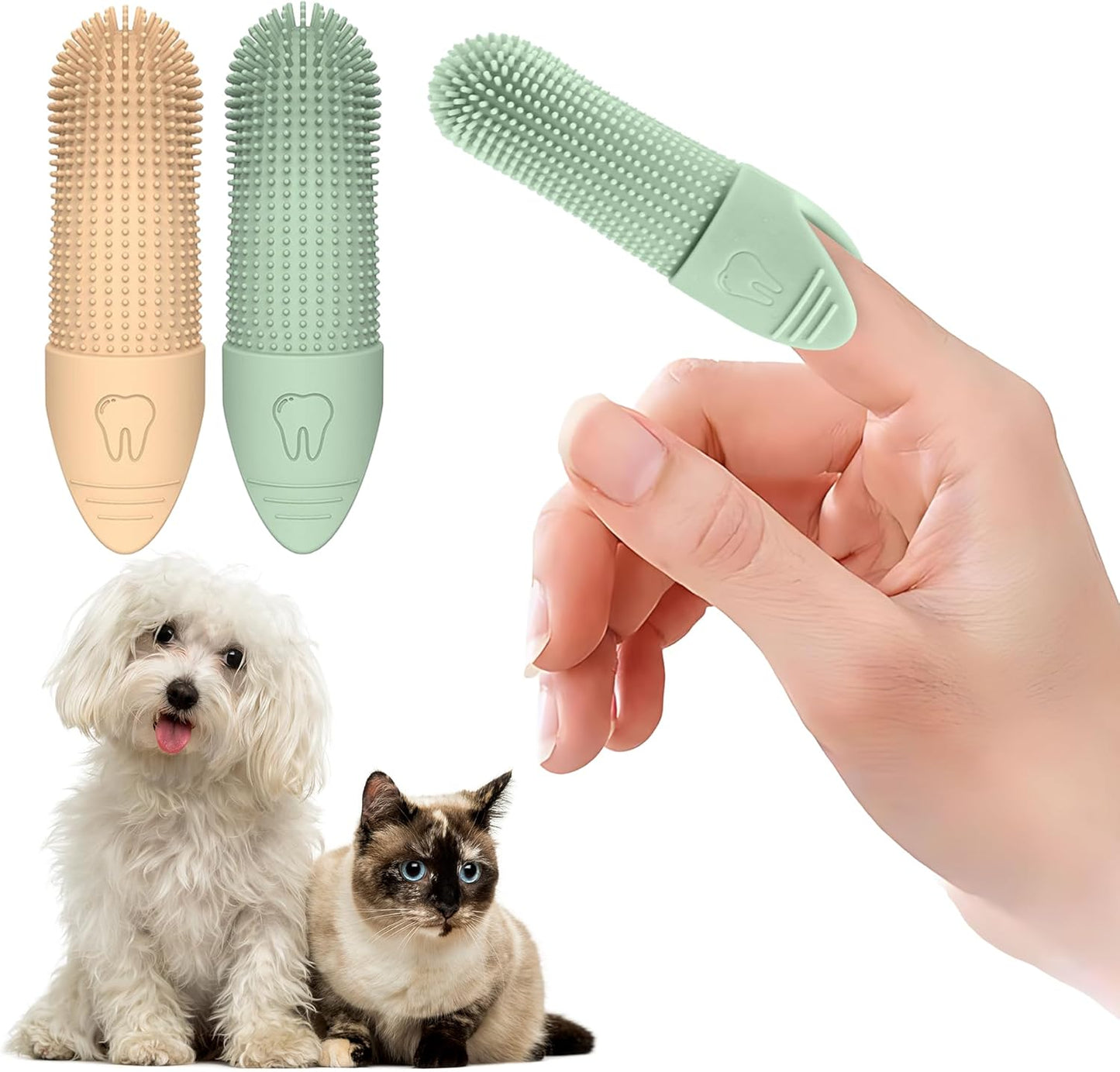 Jack & Milo 2-Pack Soft Silicone Pet Toothbrush – Gentle Finger Toothbrush for Small Dogs, Puppies & Cats – Safe Oral Care for Baby Pets – Promotes Healthy Teeth & Gums – Blue & Green