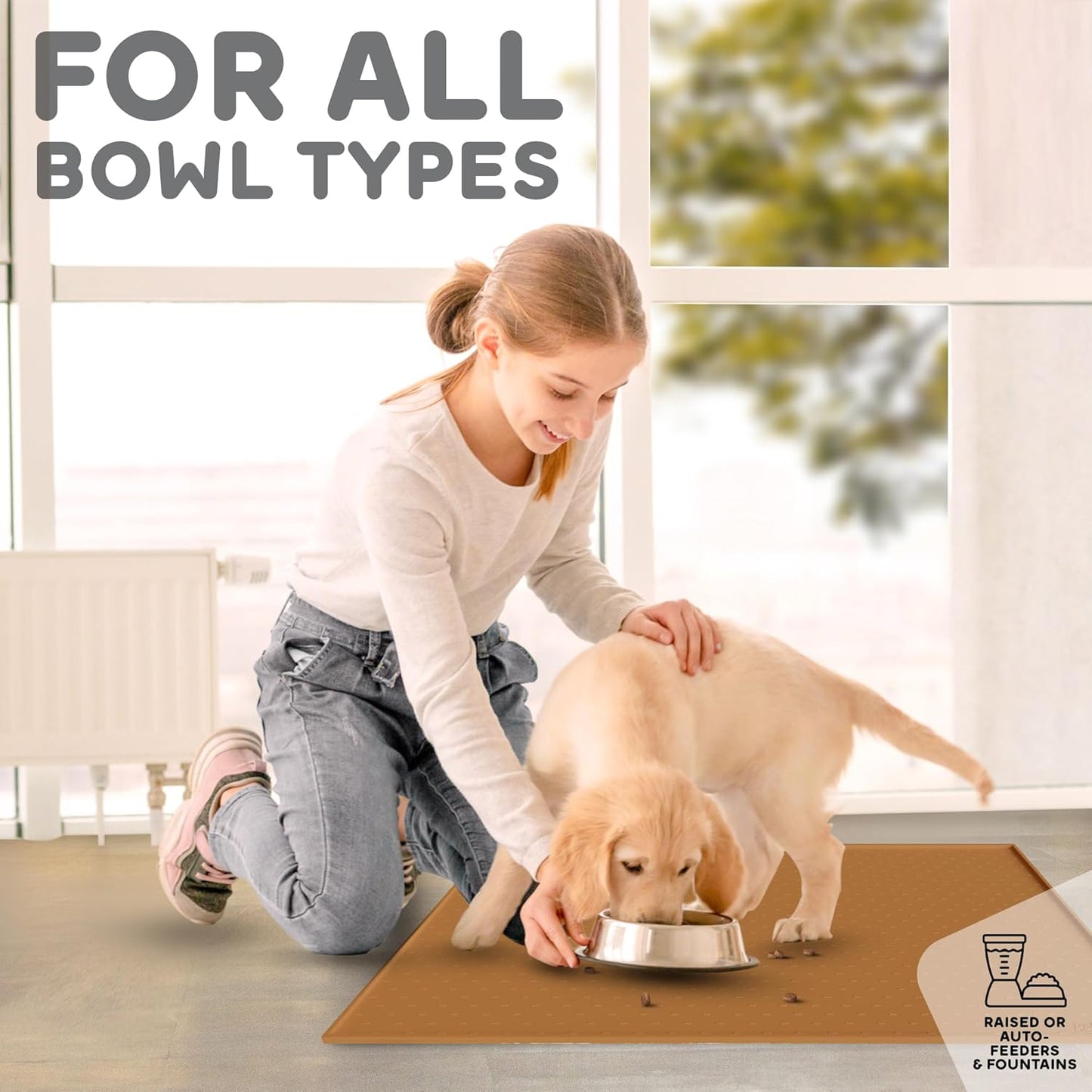 Dog Food Mat - Raised Edges Dogs Mat for Food and Water Prevent Spill, Waterproof Cat Food Mats Protect Floors, Easy Clean Dog Bowl Mats for Food and Water, Silicone Pet Feeding Placemats