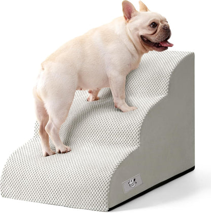 Airpanda Dog Stairs for Small Dogs and Cats – 3 Step Pet Ramp for Couch & Sofa, Non-Slip Dog Steps for Pets, Washable Cover, High-Density Support Foam for Easy Climbing,Beige