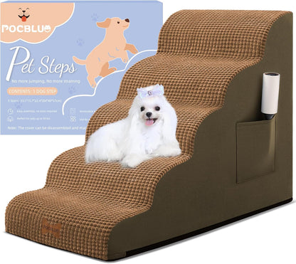 POCBLUE Dog Stairs for Small Dogs 15.7" H, Wide Pet Step for Couch/Sofas/Chairs, Curved Pet Ramps for Small Dogs & Cats with High-Density Foam and Washable Cover, 3-Step, Grey