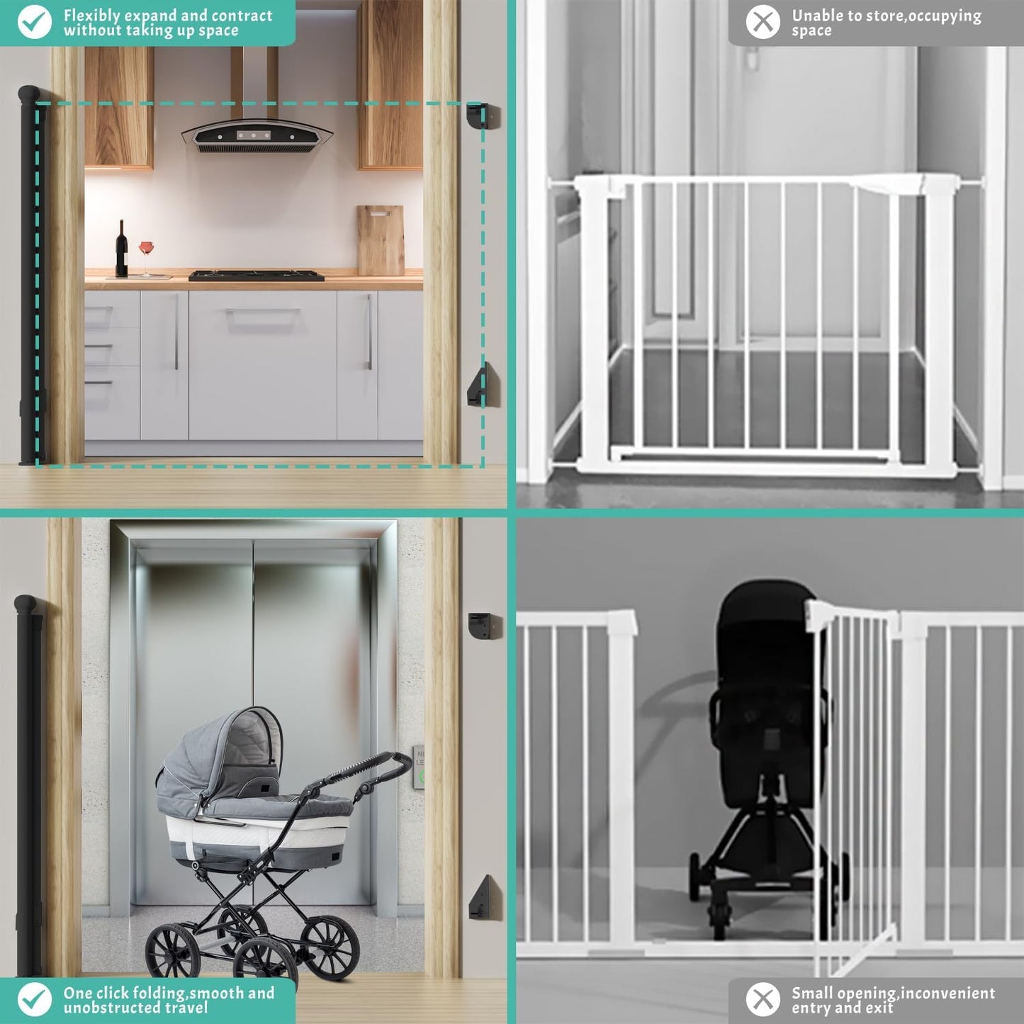 Retractable Baby Gate, Pet Gate for Stairs, Mesh Dog Gate for Doorways, Safety Locking Gates for Baby Indoor, Stair Gate for Outdoor, Hallways, Doorways (Black, 55 inch)