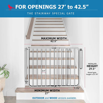 Cardinal Gates SS30 Stairway Special Baby Gate for Top of Stairs - Adjustable Indoor Dog Gate - Aluminum Metal Safety Gate for Kids & Pets - 27 to 42.5 Inches Wide - Black - USA Based Company