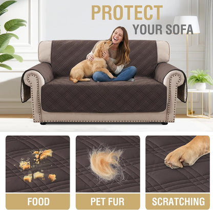 H.VERSAILTEX 100% Waterproof Slipcovers for Couches and Sofas Modern Pet Couch Cover Thick Soft Furniture Protector with Elastic Straps(Sofa, Lily Pad/Beige)