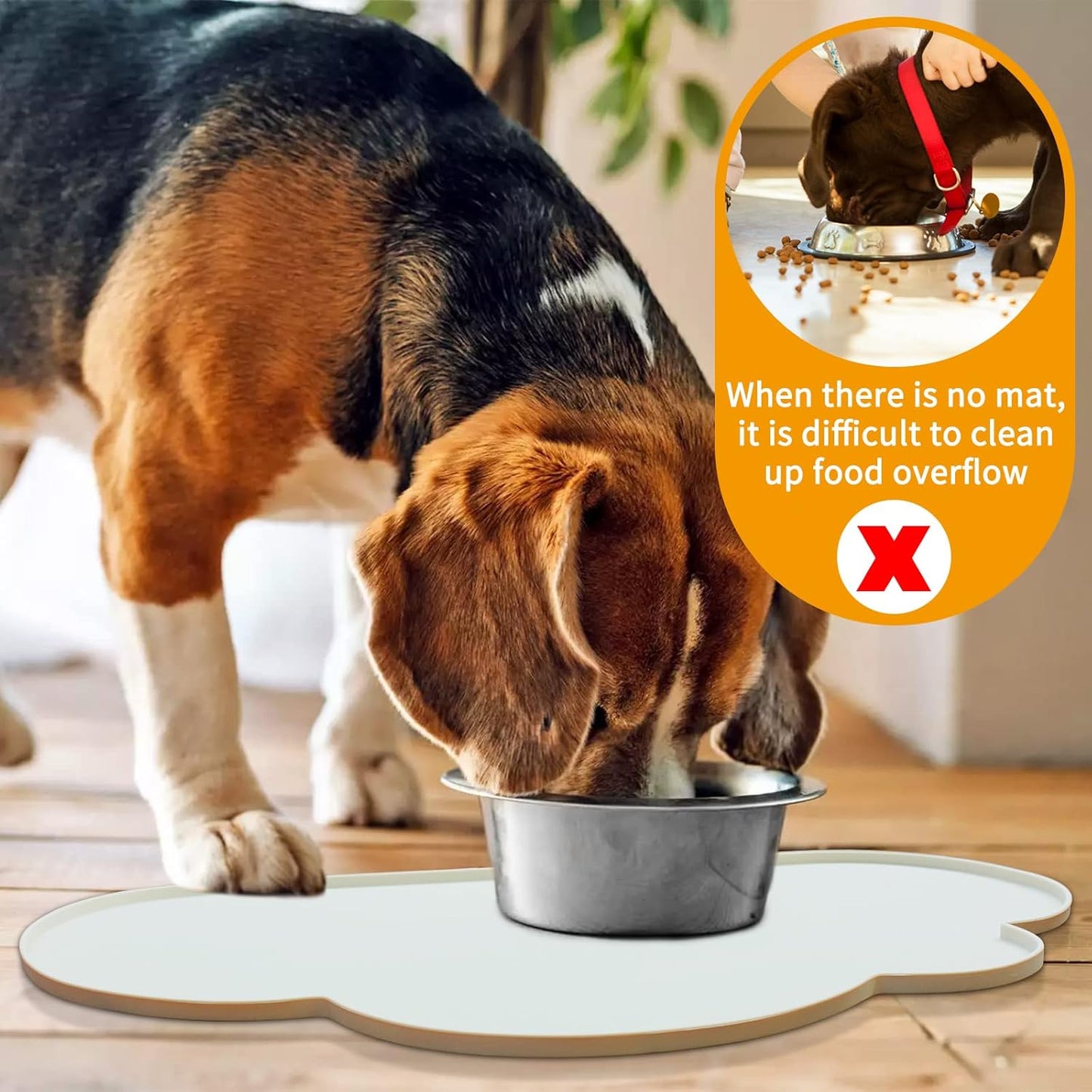 Ptlom Silicone Pet Placemat for Dogs and Cats, Non-Slip Waterproof Dog Feeding Bowl Mats for Food and Water, Small Medium Large Pet Puppy Tray Mat Prevent Residues from Spilling onto The Floor, Beige