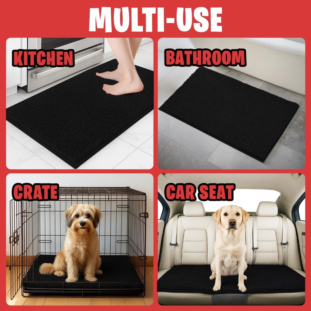 MudGuard Mat™ Dog Door Mat for Muddy Paws, Super Absorbent Microfiber, Non-Slip Indoor Mat, Quick Dry Chenille Mud Mat for Dogs & Entryway, Washable, Grey 19" x 30"