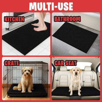 MudGuard Mat™ Dog Door Mat for Muddy Paws, Super Absorbent Microfiber, Non-Slip Indoor Mat, Quick Dry Chenille Mud Mat for Dogs & Entryway, Washable, Grey 19" x 30"