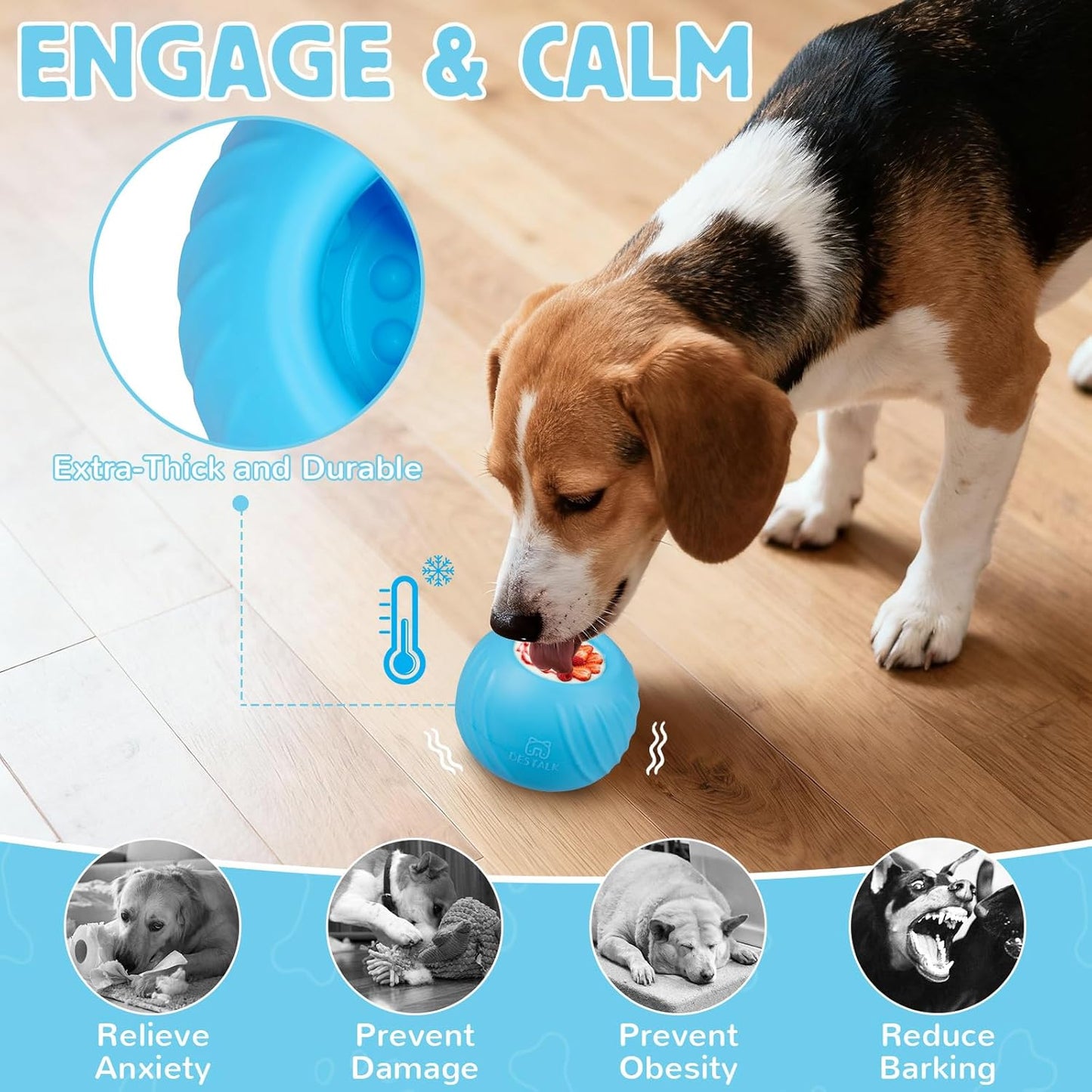 Long-Lasting Dog Lick Toy, Wobbly Dog Enrichment Lick Bowl to Keep Dogs Busy, Interactive Stuffable Dog Treat Feeder for Boredom, Silicone Treat Dispensing Chew Toy(Dark Blue,S)