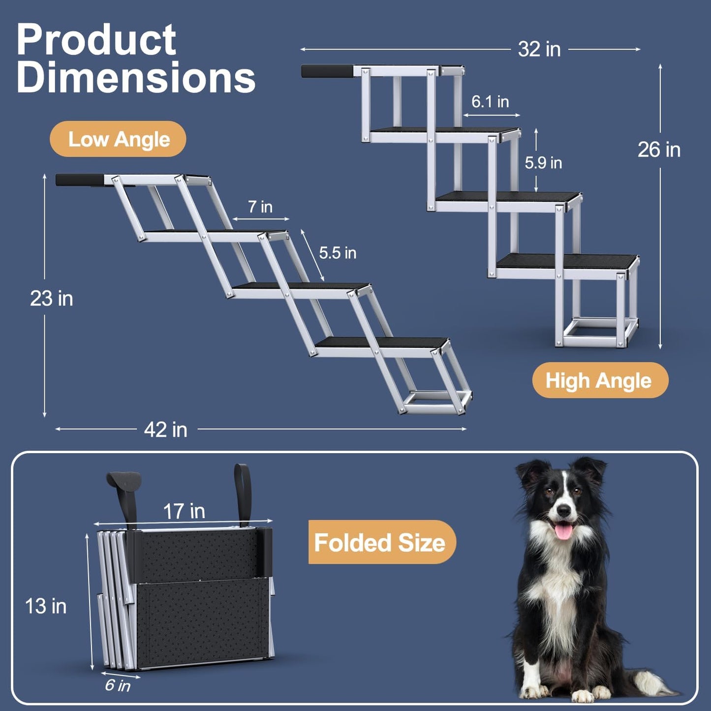 Dog Ramp for Car 63" Long & 17.3" Wide Portable Dog Ramps for Large Dogs with Non-Slip Rug Surface Dog Car Ramp for SUV Car & Truck, Folding Dog Ramp Up to 250LBS