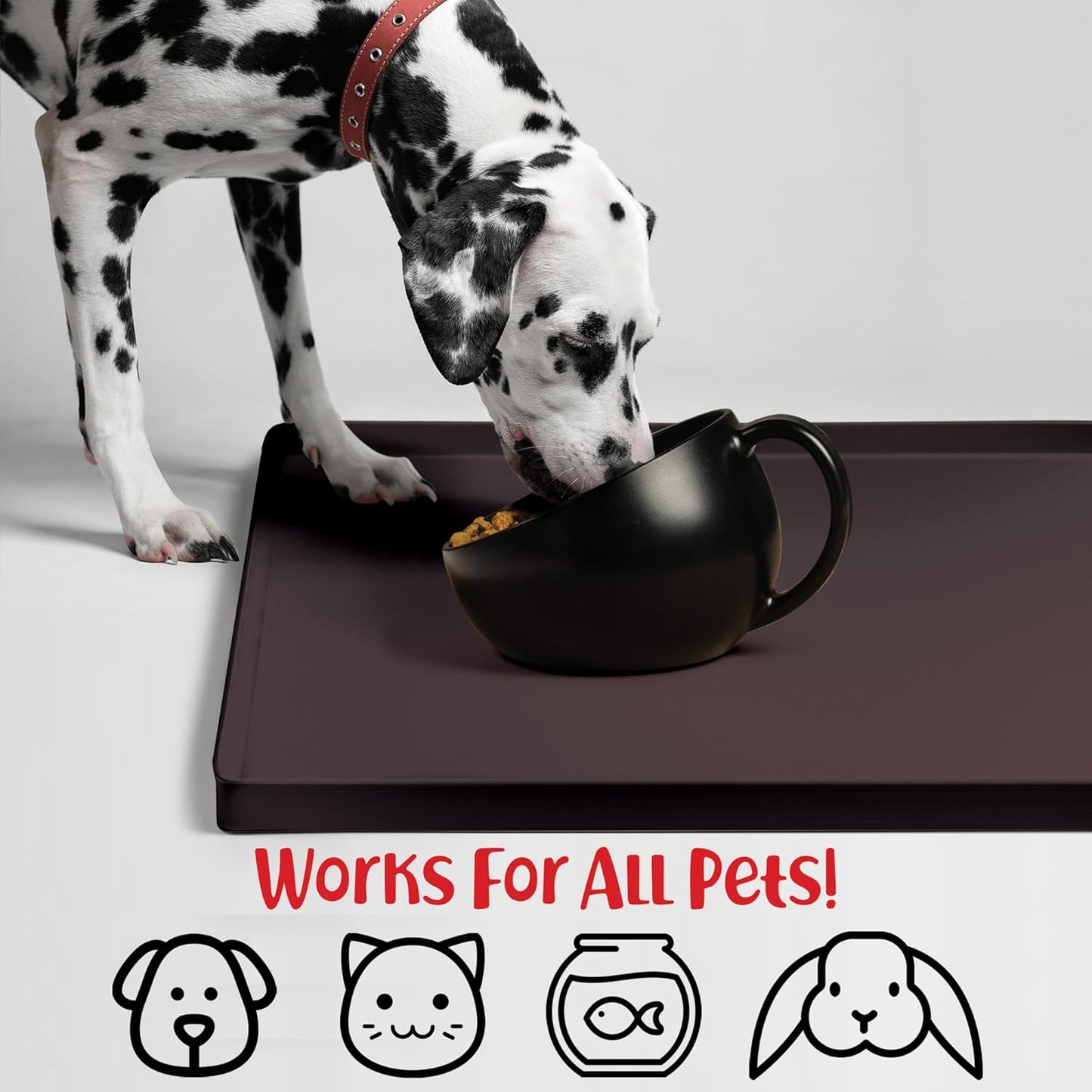 DogBuddy Dog Food Mat – Waterproof Dog Bowl Mat for Food and Water, Silicone Pet Feeding Mats for Floors, Non-Slip Placemat with High Edges for Dogs Bowls, Puppy Essentials (L: 24" x 16", Shadow)