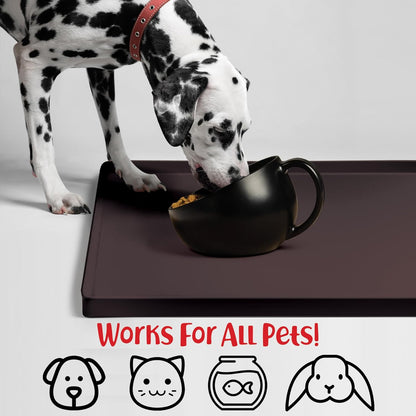 DogBuddy Dog Food Mat – Waterproof Dog Bowl Mat for Food and Water, Silicone Pet Feeding Mats for Floors, Non-Slip Placemat with High Edges for Dogs Bowls, Puppy Essentials (L: 24" x 16", Shadow)