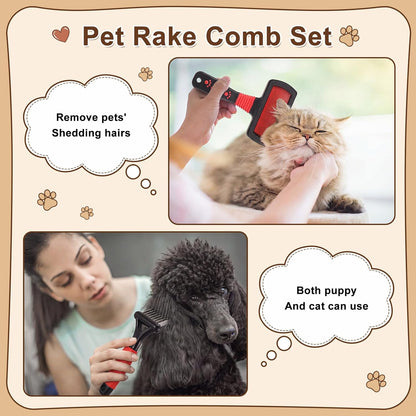 Zhehao 8 Pcs Pet Grooming Kit - Dematting Combs, Slicker Brush, Steel Comb Deshedding Brush, Flea Comb, Undercoat Rake for Detangling Long Matted Fur Hair from Dogs, Cats, Poodles, Anti-slip Handle