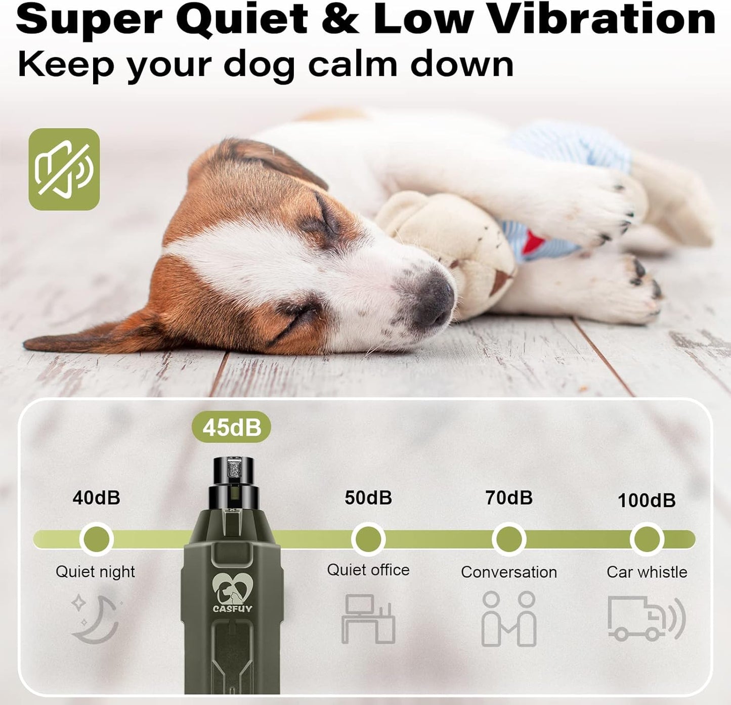 Casfuy 6-Speed Dog Nail Grinder - Newest Enhanced Pet Nail Grinder Super Quiet Rechargeable Electric Dog Nail Trimmer Painless Paws Grooming & Smoothing Tool for Large Medium Small Dogs (Blue)