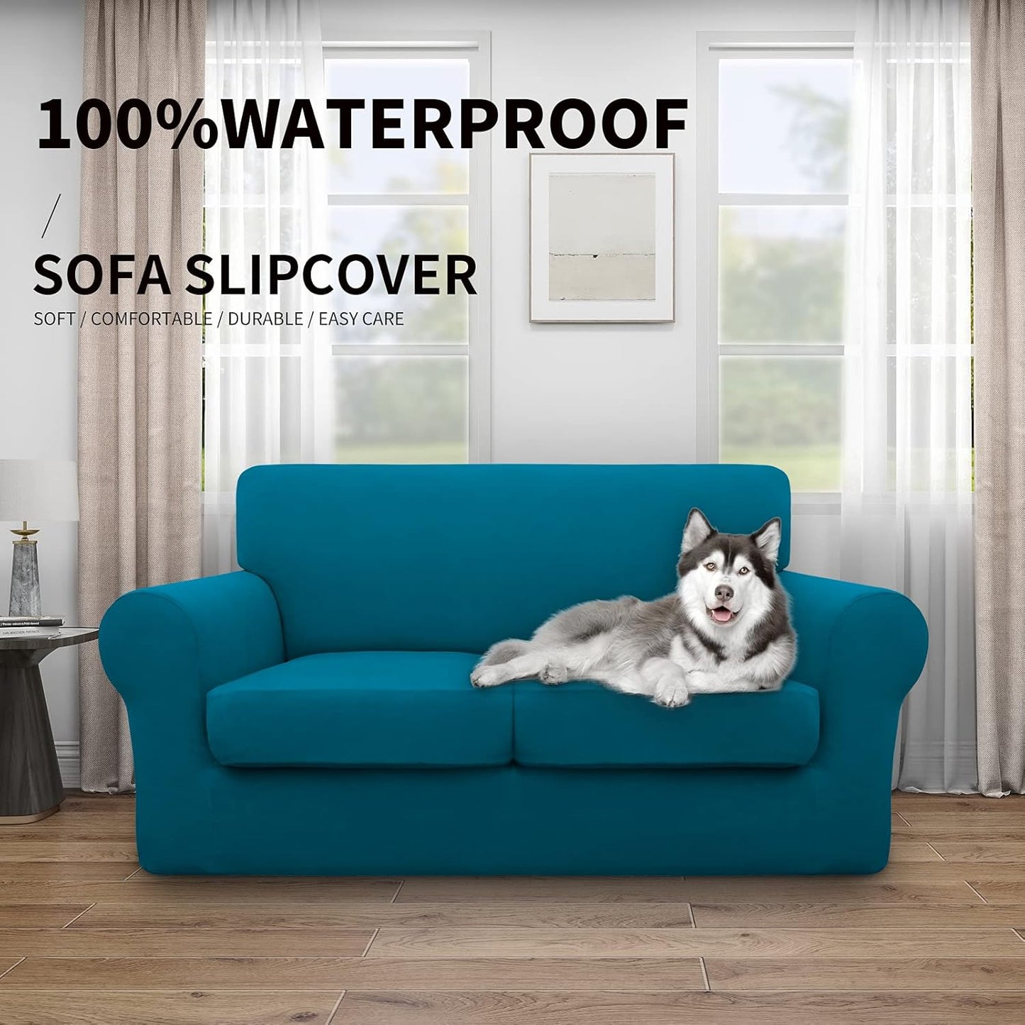 Easy-Going 100% Dual Waterproof 4 Pieces Stretch Soft Couch Cover for Dogs, Sofa Slipcover for 3 Separate Cushion Couch Leakproof Furniture Protector for Kids, Pets Dark Gray