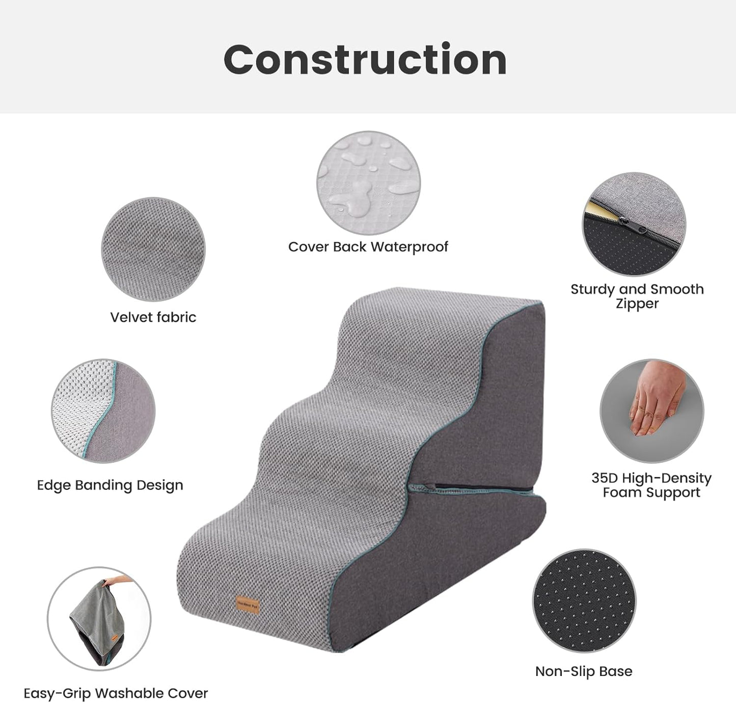 Gardner Pet 4-Step Dog Stairs for Small Dogs 18.5" H, Curved 4-Step Pet Stairs, Dog Steps for High Bed (18-20 in), Couch with Durable Non-Slip Waterproof Fabric Cover and CertiPUR-US Certified Foam