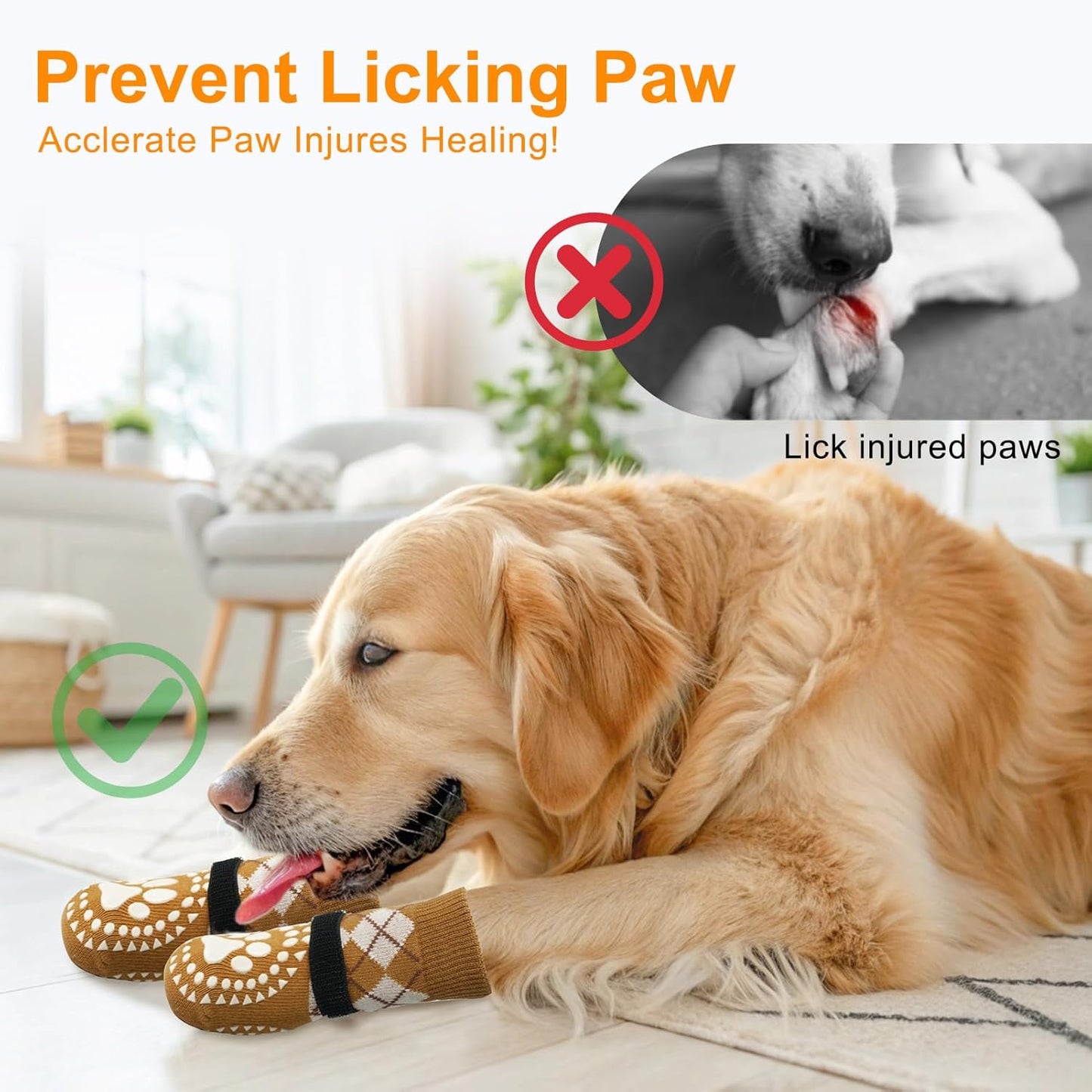 BEAUTYZOO Dog Socks to Prevent Licking Paws -Dog Shoes for Hot Pavement & Hardwood Floors Anti Slip, Traction Control Boots & Paw Protectors with Double Side Grips for Small Medium Large Senior Dogs