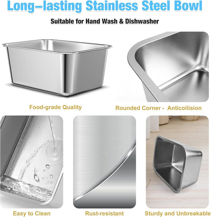 2.4 Gallon Elevated Large Dog Water Bowl,14" Raised Stainless Steel Bowl with Stand for Large Breed, Full Metal Dog Feeding Station for Relief Joint Pressure, Easy Clean for Indoor & Outdoor Uses