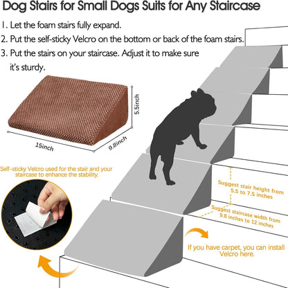 40D Dog Ramp for Stairs for Small & Senior Dogs and Cats – Non-Slip Stair Ramp for Dogs with Gentle Slope, Pet Ramp with Washable Cover & Self-Sticky Pads for Safe Climbing Easy Install(Grey, 3 Pack)