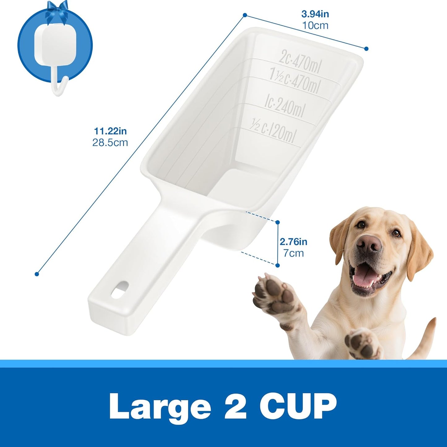 Food Scoop, Cup Capacity Dog Food Scooper With Measuring Lines For Dog, Puppy and Cat Coffee Bean Scoop, Flour Scoop 2 Pack (Grey)