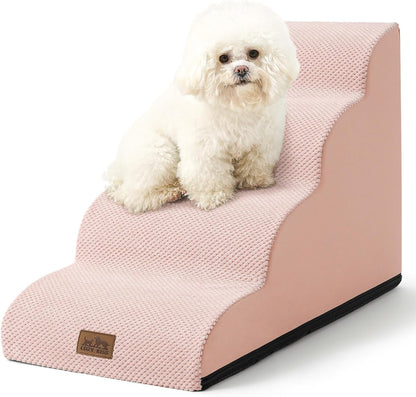 COZY KISS Dog Stairs for Small Dogs 15.7" H, Curved Dog Step for Puppy, Older Cat, Medium Pet Ramp for Sofa, Couch or Chair, Ladder with High Density Foam, 3 Step, 15.7x22.4x15.7 inch, Beige